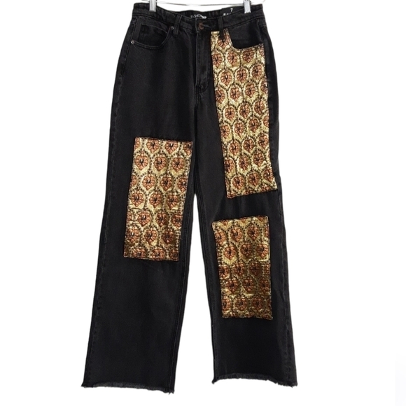 Fashion Nova Floral Brocade Wide Leg Jeans women 7 Y2K festival rodeo boho retro - Picture 2 of 12